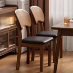 Etlegor Wood Dining Chair with Curved Backrest, Mid Century Modern Makeup Stool Upholstered PU Leather for Dining Room, Kitchen, Study Room, Office(Walnut-Brown,2PCS)