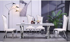 ACEDÉCOR Dining Chairs, White Faux Leather Dining Chairs Set of 6, Gorgeous Streamlined High Back Chair with Silver Mirror Curved and X-Shaped Stainless Steel Legs