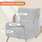 Nalupatio Velvet Accent Chairs Set of 2 Modern High Back Armchair Arm Chair with Lumbar Pillow, High Back Upholstered Single Sofa Chair with Gold Metal Legs for Bedroom,Light Gray
