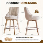 Swivel Counter Height Bar Stools,Barstools with Backs,Sand-Colored Bar Stools Set of 3,26'' Solid Wood Legs,Linen Fabric Thickened Seat Cushion Bar Stools