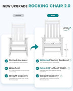 SERWALL Outdoor Rocking Chair Set of 2, Adult HDPE Rocking Chair, White | 21.1" Widened Seat adds Extra Comfort, Oversized Rocking Chair for Adults, All Weather Porch Rocker for Lawn Garden