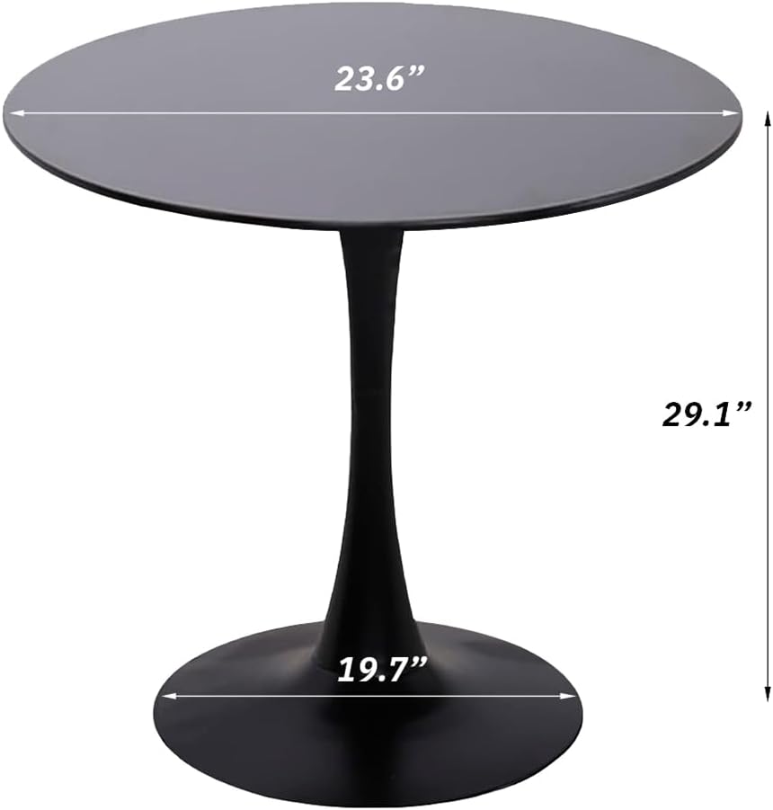 SoarFlash Black Round Dining Table, 24" Tulip Table 2 People Kitchen Dining Table for Living Room