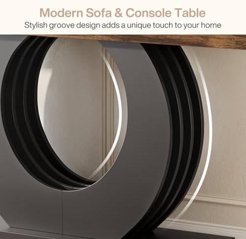 Tribesigns 63-Inch Console Sofa Table, Rustic Industrial Farmhouse Entryway Table, Narrow Long Couch Console Behind Sofa with Black Circle Base for Living Room Hallway, Rustic Brown
