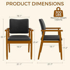 Dining Chairs with Arms Set of 4, Wood Frame Faux Leather Kitchen Chairs, Comfortable Upholstered Accent Chairs for Kitchen, Dining Room,and Living Room(Black)