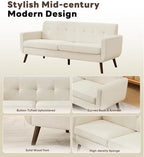 Tbfit 77.2" W Linen Sofa Couch, Mid Century Modern Decor Loveseat Couches for Living Room, Button Tufted Upholstered Small Couch for Bedroom, Solid, and Easy to Install Love Seats Furniture, Beige