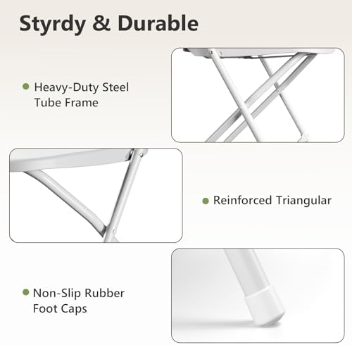 White Folding Chairs 2 Pack, Plastic Folding Chairs for Outside, Heavy Duty Foldable Chairs, Sturdy Metal Folding Chairs, 350 lbs Capacity, for Patio, Garden, Party