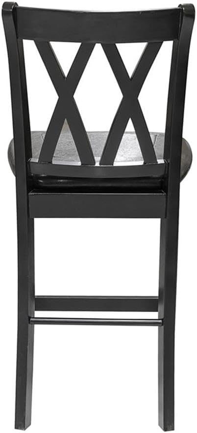 MAKLAINE 5 Piece Solid Wood Counter Height Dining Set, Black Finish, Table with 2 Shelves and 4 X-Back Chairs, Faux Leather Seat Upholstery, 39.5 in Table for Kitchen or Dining Room