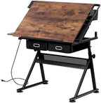 ZENY Adjustable Drafting Table with Stool Tilting Drawing Desk Artist Table | with Outlet, Storage Drawers, Art Craft Workstation for Home Office Reading, Writing, Crafting