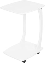 Solid Wood End Table, C-Shaped Side Table with Wheels, TV Tray Table, Couch Table That Slide Under for Small Space, Living Room, Bedroom (White)