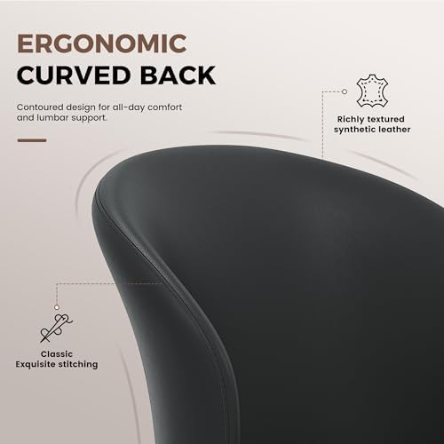 Faux Leather Dining Chairs Set of 4, Curved Back Upholstered Accent Chair, Modern Kitchen Side Chair with Metal Legs for Dining Room, Living Room, Bedroom, Black