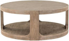 Pemberly Row 3 Piece Set, Round Rubberwood Cocktail Table with Faux Concrete Insert and 2 End Tables, Burnished Beige Finish, Satin Pewter Hardware, Storage Drawer, Living Room Furniture