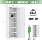Ckzbx Metal Locker Tall Narrow Storage Cabinet, 67" H Locking Tool File Cabinets Snack Locker Organizer for School Classroom,Bedroom,Gym Home Office,Entryway and Hallway (20" W 1Door White)