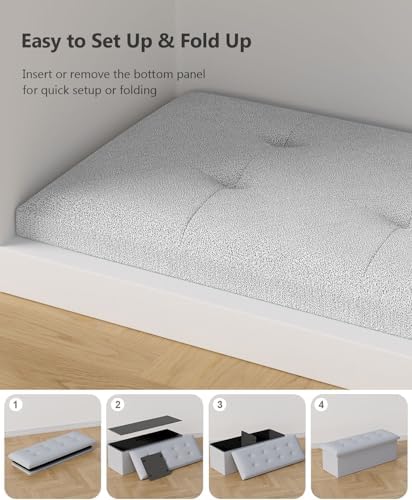 OS MOTOR Folding Storage Ottoman Bench, Light Gray, 43 Inches | Multi-Functional Ottoman Foot Rest, End of Bed Bench, Storage Chest, Living Room, Bedroom, Hallway, Entryway, 600 lb Capacity