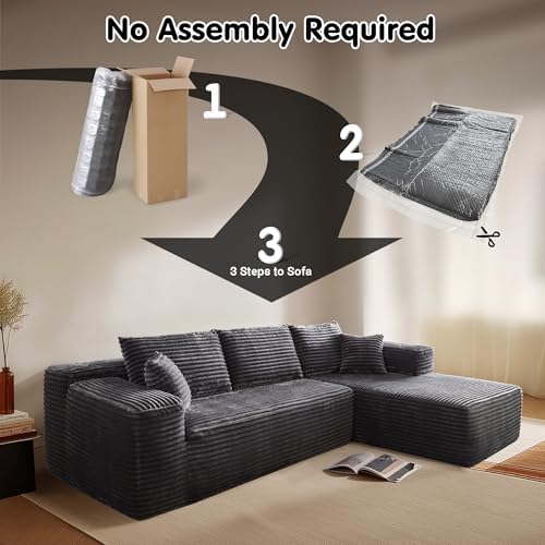 ovios 104" Cloud Couch with L-Shape Chaise,Modern Sectional Modular Sofa with Deep Seat, Upholstered Couches for Living Room Bedroom,No Assembly Required, Grey (Plush Corduroy Fabric)
