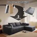 ovios 104" Cloud Couch with L-Shape Chaise,Modern Sectional Modular Sofa with Deep Seat, Upholstered Couches for Living Room Bedroom,No Assembly Required, Grey (Plush Corduroy Fabric)
