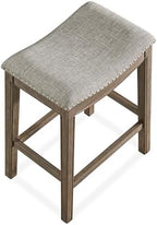 ROME + OAK Parker 26-Inch Backless Counter Stool, Backless Saddle Kitchen Stool in Walnut Finish with Grey Fabric Upholstery Cushion Seat