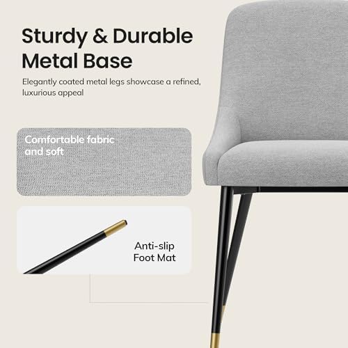 COLAMY LUMA Dining Chairs Set of 4, Upholestered Fabric Kitchen Dining Chairs with Metal Legs, Armless Accent Side Chair for Dining Room, Home, Light Gray
