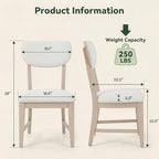 COLAMY Solid Wood Dining Chairs Set of 2, Mid Century Modern Upholstered Kitchen Chairs with 3.3" Thick Cushion & Anti-Slip Pads, Farmhouse Rubber Wood Dining Room Chairs, Oak Nature