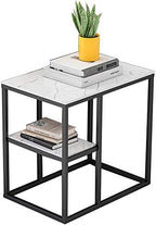Telephone Table, Sofa Side Table Telephone Table Corner Table 2 Tier Storage Shelf for Office Hallway or Living Room,Marble Table Top and Metal Frame，21.6''×15.7''×23.6''