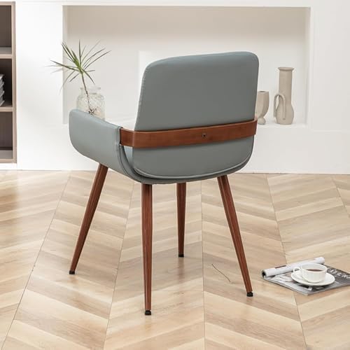LUNLING Mid Century Modern Faux Leather Dining Room Chairs,Upholstered Seat Metal Legs Chairs Blue Faux Leather Kitchen Chair Reception Room Chair,1PCS