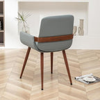 LUNLING Mid Century Modern Faux Leather Dining Room Chairs,Upholstered Seat Metal Legs Chairs Blue Faux Leather Kitchen Chair Reception Room Chair,1PCS