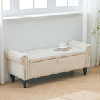 51" Storage Bench for Bedroom, Upholstered Ottoman Bench, Chenille Beige | End of Bed Bench for Bedroom, Window Benches for Living Room, Entryway, Ottoman with Large Storage Space, Pet Friendly