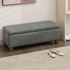 41" Storage Ottoman, Storage Bench with Safety Hinge, Upholstered Synthetic Leather Ottoman Bench for Bedroom, Living Room, Entryway, Hallway, Foot Rest, Support 500lbs, Grey