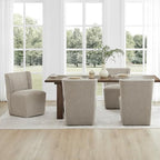 KISLOT Upholstered Dining Chairs Set of 4 with Casters, Sand | Wingback Modern Dining Room Chairs with Rollers, Armless Side Chair with Easy-clean Linen Look Fabric for Kitchen Dining Room