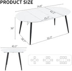 Round to Oval Extendable Dining Table for 4-8, 43" -75" Expandable Kitchen Table with Dual Extension Leaves, White Tabletop & Black Metal Legs, Space-Saving Modern Dining RoomTable, Easy Assembly