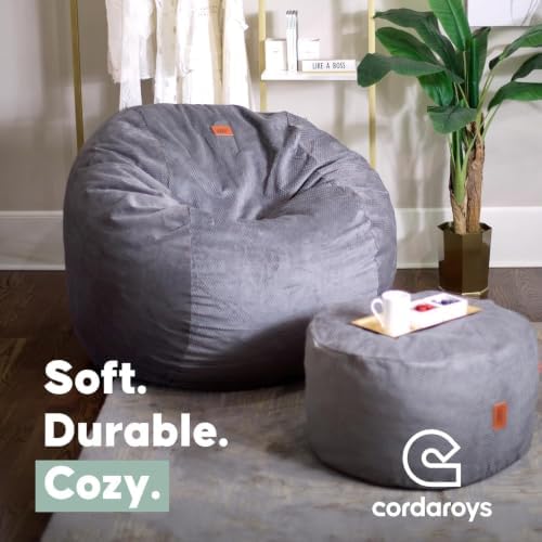 CordaRoy's Chenille Bean Bag Chair, Convertible Chair Folds from Bean Bag to Lounger, As Seen on Shark Tank, Charcoal - Full Size