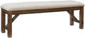 Pemberly Row 60" Wood/Fabric Bench, Rustic Umber Brown Finish, Tan Upholstered Seat, Durable Rubberwood Construction, Transitional Style Bench for Dining Room or Entryway Seating