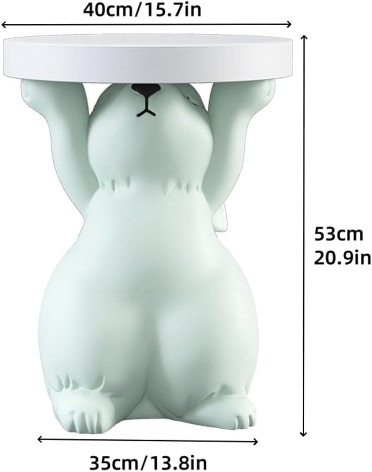 Side Table for Couch, Cute Style Rabbit Shape End Table, Living Room Decor with Resin Materials, Modern Side Table, Animal Entryway Table for Reception(White)
