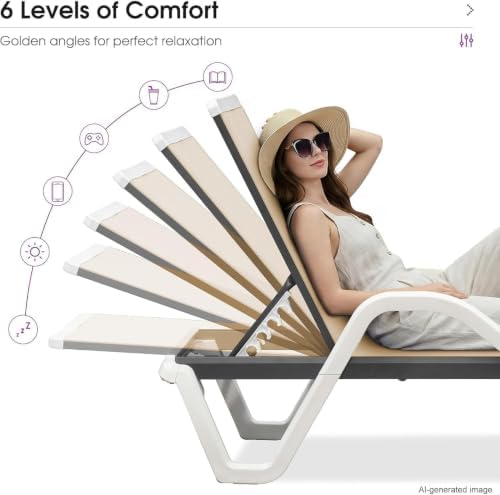 PURPLE LEAF Lounge Chair Outdoor Set of 2 w/Armrest & 1 Table, Khaki | Easy Assembly, Rustproof, A matching side table keeps cold drinks, phones, and sunglasses within easy reach while lounging