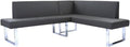 Pemberly Row Modern Faux Leather Corner Dining Bench, Chrome Legs and Gray Upholstery, Foam-Padded Seat, 81" W x 69" D x 33" H, Sturdy Kitchen Seating for 4 People, Indoor Use