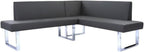Pemberly Row Modern Faux Leather Corner Dining Bench, Chrome Legs and Gray Upholstery, Foam-Padded Seat, 81" W x 69" D x 33" H, Sturdy Kitchen Seating for 4 People, Indoor Use