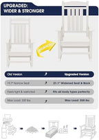 KINGYES Oversized Outdoor Rocking Chairs Set of 2, HDPE Porch Rocker, White | - Rocking Chairs for Outdoor with Wide Seat - 350LBS Support for Adults