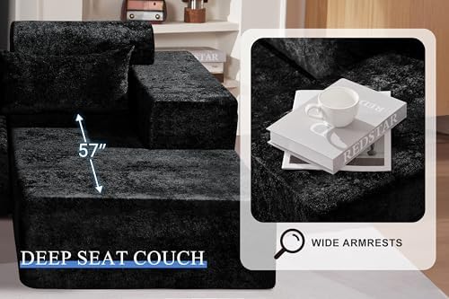 HABUTWAY 105" L-Shape Modular Sectional Sofa Couch for Living Room,No Assembly Required,Modular Comfy Sofa with Deep Seat for Living Room Bedroom,Luxury Distressed Velvet(Right,Black)