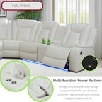 Power Recliner Sofa Sectional Sofa with LED Light for Living Room, Air Leather Reclining Corner Sectional Sofa Set, Cup Holder, Storage Console for Home Theater Seating (Ivory White, Sectional+Chair)