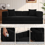 MoonSpeak 78.8'' Futon Sofa Bed, Couches for Living Room | Corduroy Convertible Futon Sofa Bed with Storage Pocket, Modular Sleeper Couch in a Box, No Assembly (Black)