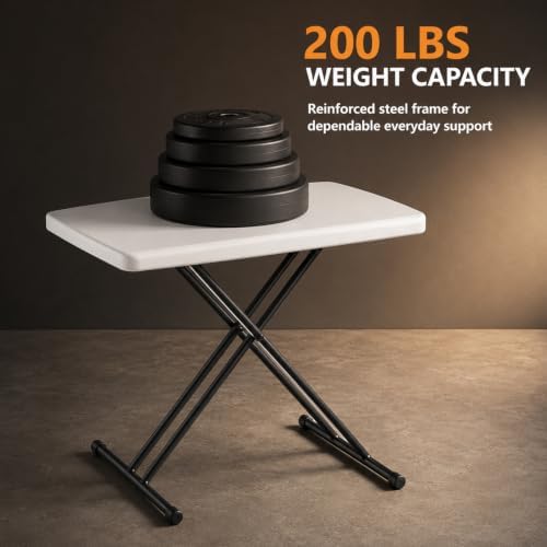 Folding Table, TV Tray with 3 Levels Adjustable Height, Heavy Duty No Assembly Foldable Small Table for Eating or Working on Couch, Picnic, Camping, Living Room, Indoor and Outdoor Use