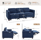 MCombo 85.4'' Zero Wall Hugger Power Recliner Sofa, HL198M3 (Navy Blue) | 3-Seater, Power Headrest, USB A & C Charge Ports, Solid Wood Legs, Small Spaces, Living Room, Chenille Fabric