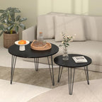 2 Piece Nesting Round Side Tables, Faux Marble Surface Nesting Coffee Table | Stackable Round Nesting Tables, Faux Marble Nesting Side Table Set, Metal Frame Coffee End Tables for Living Room Bedroom