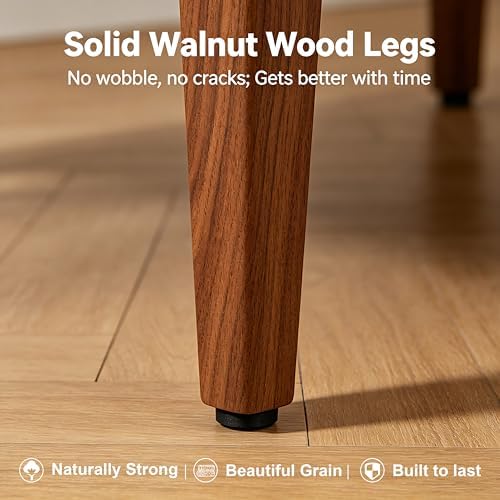 Wooden Dining Chairs Set of 4, Upholstered Kitchen Chairs with Walnut Wood Legs and Curved Linen Fabric Backrest, Modern Farmhouse Dining Room Chairs for Kitchen Dining Vanity, Green