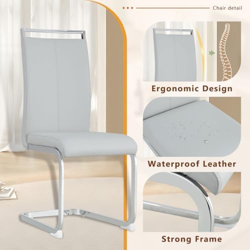 gopop Dining Table Set for 6, 7-Piece Glass Table with 6 PU Leather Chairs | 63" Rectangular Tempered Glass Table, Modern White and Sliver Base, High-Back Chairs for Dining Room and Kitchen