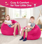 fond + found Small Bean Bag Chairs 2FT Comfy BeanBag Chair Velvet Fabric | Memory Foam,Washable Cover,Storage Pocket,Handle,Cozy BeanBag for Classroom Reading Bedroom Nook Gaming Lounging | Pink 2FT