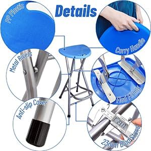 Be&xn Folding Bar Stool, Tall Collapsible Stool Counter Height Folding Stools for Adults Portable, Plastic Barstool Chair for Adults Kitchen Island Guitar (blue, H72xW31cm(28x12inch))