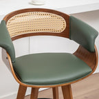 Rattan Swivel Counter Stools, Mid Century Modern Counter Stools with Back | Natural Bentwood Frame, Walnut Crafts, Curved Arms, Faux Leather Upholstered Seat, Swivel Counter Stools for Island, Kitchen