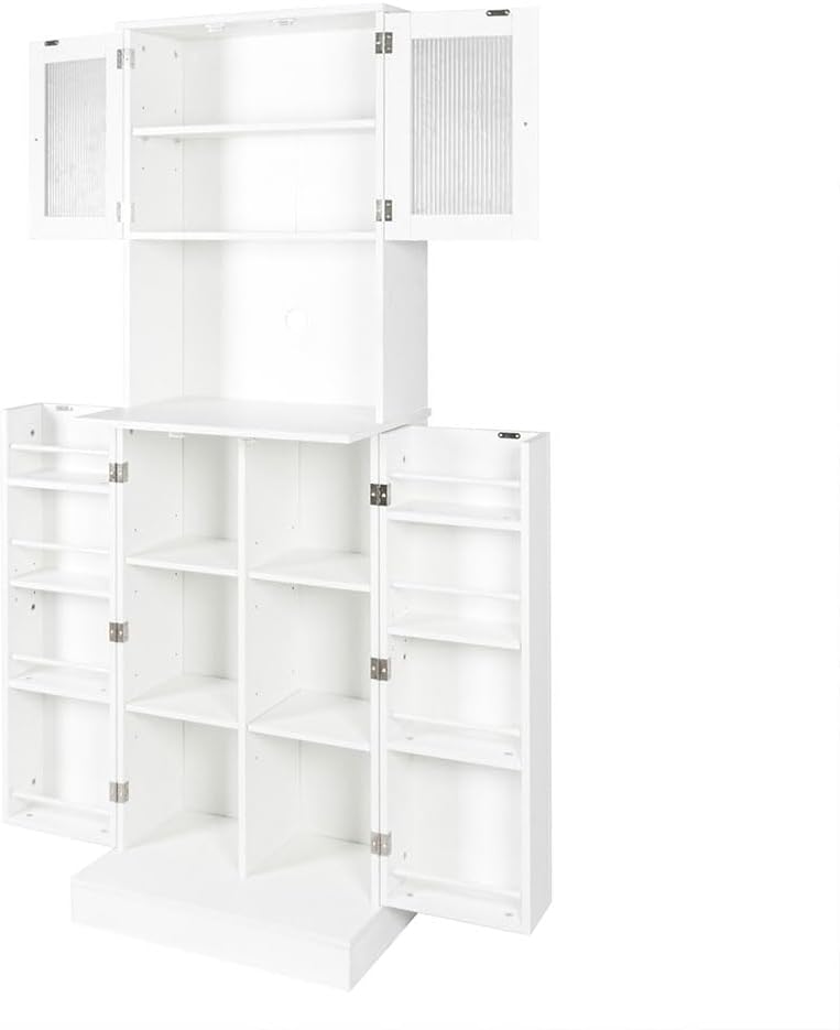 71" Kitchen Pantry Cabinet, Tall Storage Cabinet with Microwave Stand, Freestanding Farmhouse Pantry Cupboard Cabinet with Doors and Adjustable Shelves, for Kitchen, Dining Room, White