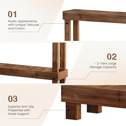 SMARTSTANDARD 46" Long Farmhouse Console Table, Solid Wood, Natural Brown | Console Sofa Table, Entryway Table for Hallway, Living Room, Entrance, 2 Tiers, Easy Assembly