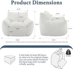 Giant Plush Bean Bag Chair for Adults with Armrests - Oversized Comfy Beige Beanbag Lounge Lazy Floor Sofa Accent Chair for Living Room, Bedroom & Dorm, Cozy Fluffy Single Cloud Mini Couch